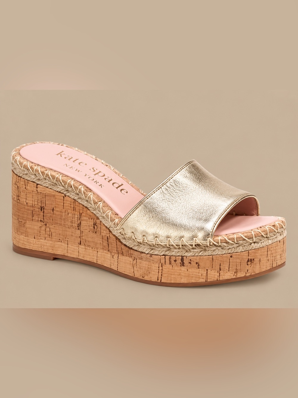 Kate Spade Cosette Espadrille Wedge Sandals Pale Gold 8.5B BNIB